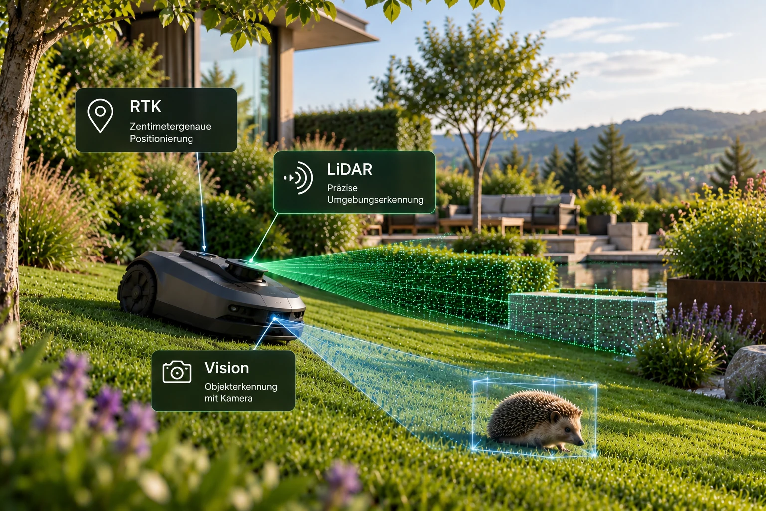Mähroboter mit visualisierter RTK-, LiDAR- und Vision-Navigation sowie Hinderniserkennung